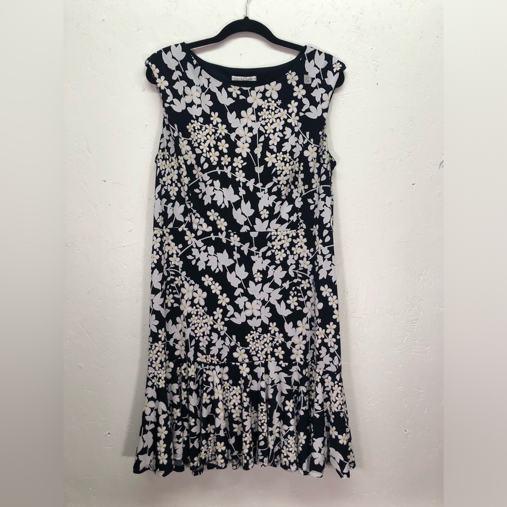 Sandra Darren Floral Print Sheath Dress Black Yellow White Size XL